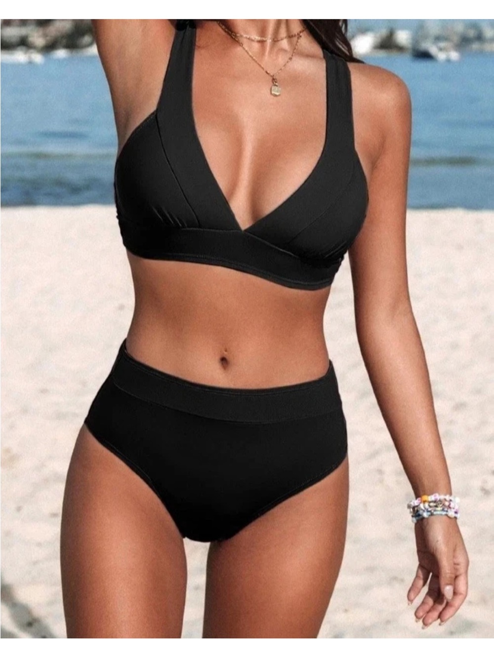CUPSHE Little Escape Black Bikini Set Women’s Size Med High Rise NWT - Picture 1 of 13